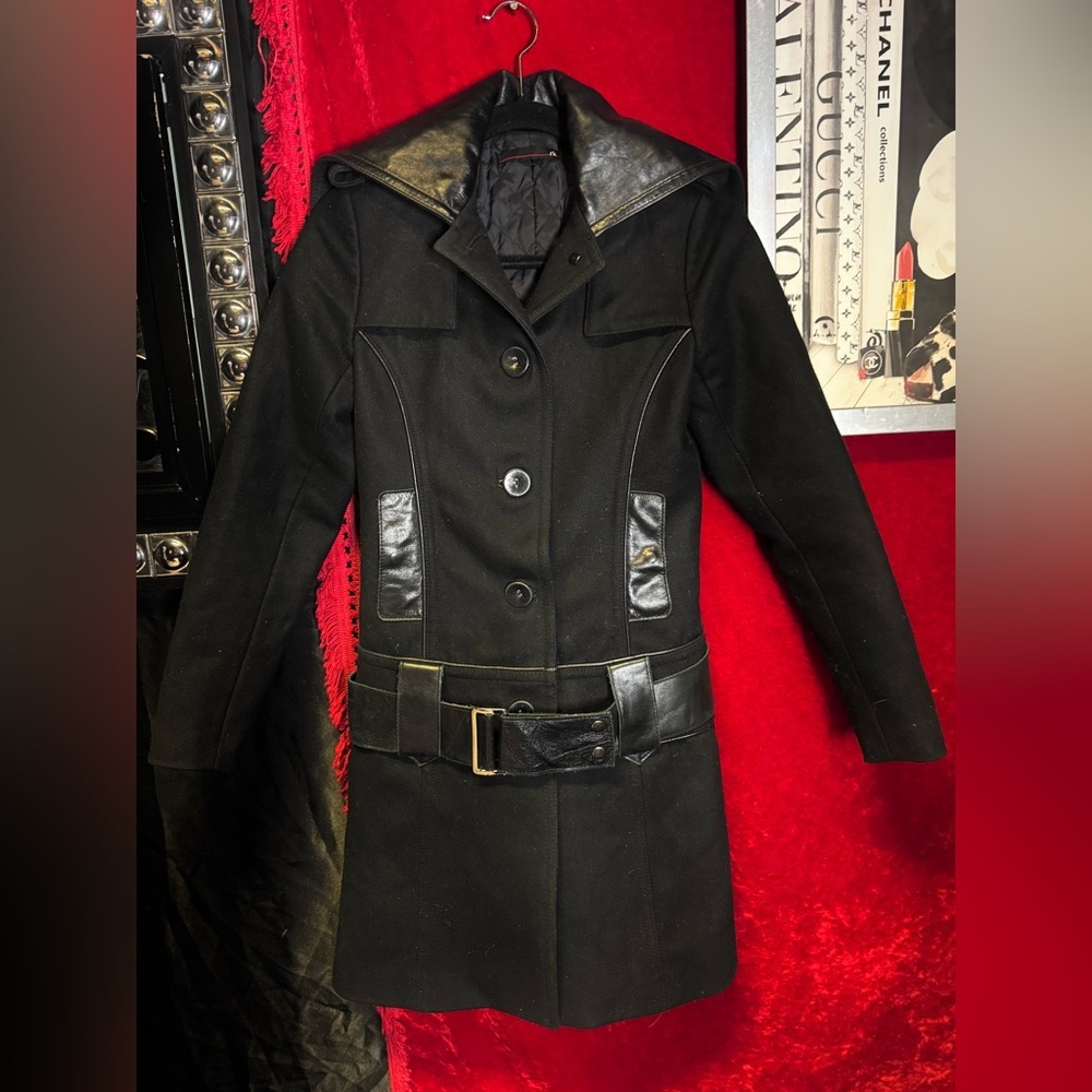 Rudsak Chic Black wool and Leather Pea Coat